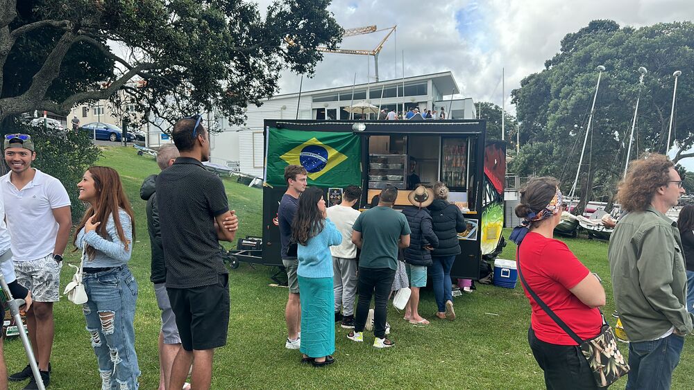 Guests lining up at the Tiago BBQ trailer