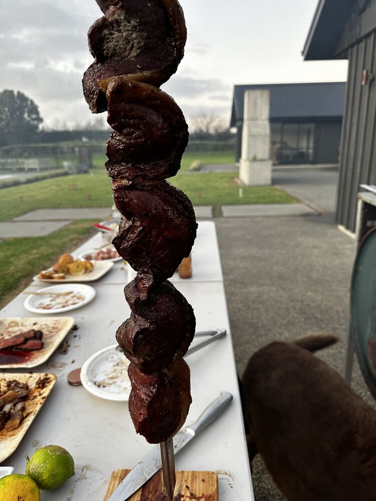 Picanha on the skewer ready to carve
